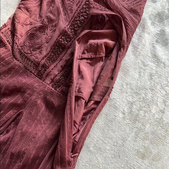 Altar'd State Dark Red Burgundy Beaded and Embroidered Flutter Sleeve Dress - Picture 10 of 15